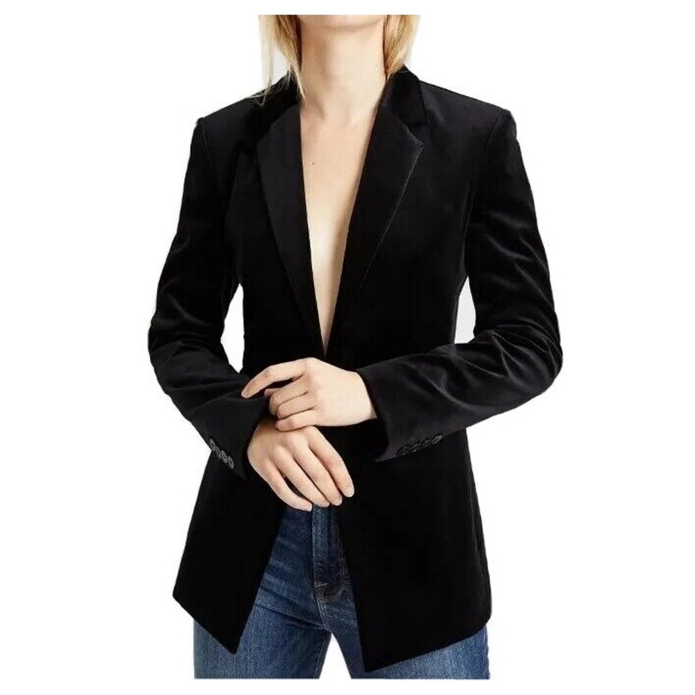 Theory One Button Collared Velvet Tuxedo Blazer Size 2